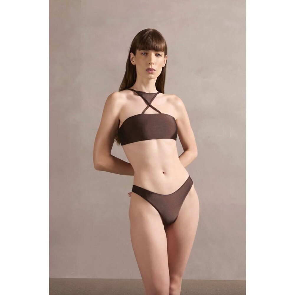 Adriana Degreas Solid Halterneck Bikini Coffee Womens Size Small